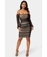 Bebe Women's Blouson Sleeve Ruched Midi Dress