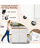 Volenca Rolling Kitchen Island with Trash Can Cabinet and Rubber Universal Wheels