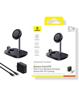 Baseus MagSafe-Compatible 3 in 1 Wireless Charger Stand, Qi2 Certified 15W Wireless Charging Station, Fast Cooling iPhone Charger for iPhone16/15, App