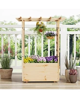 Raised Garden Bed Wooden Elevated Planter Box with Hanging Roof