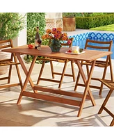 Slickblue Patio Dining Table with Teak Painting and Umbrella Hole