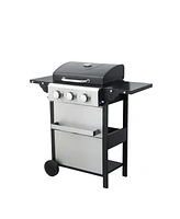 3 Burner Propane Gas Grill with Foldable Side Table and Warming Rack