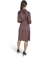 Halston Women's Printed Satin Belted Long-Sleeve Shirtdress