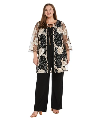 R & M Richards Plus Jacket, Necklace Top Pant Set