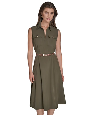 Halston Women's Commuter Belted Sleeveless Dress