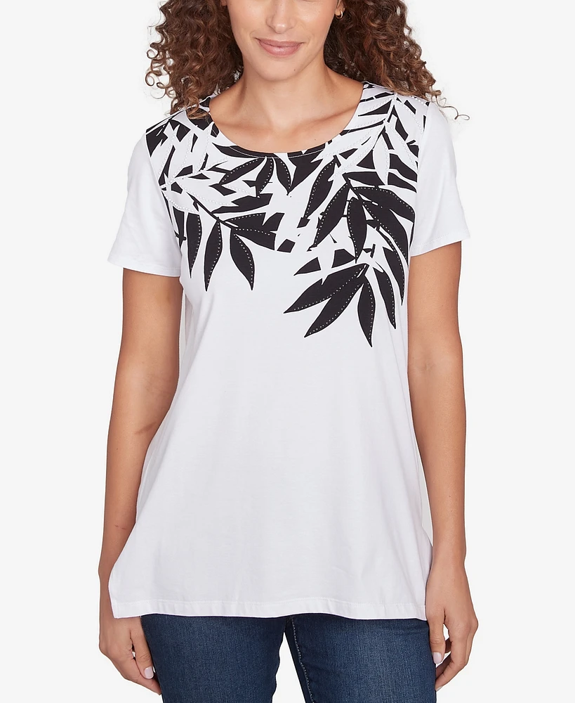 Ruby Rd. Petite Scoop Neck Palm Print T Shirt