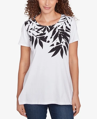 Ruby Rd. Petite Scoop Neck Palm Print T Shirt