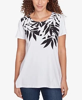 Ruby Rd. Petite Scoop Neck Palm Print T Shirt
