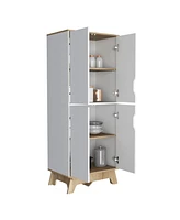 Depot E-shop Dahoon Double Kitchen Pantry Double Kitchen Pantry, Double Door Cabinet, Four Shelves, Light Oak / White