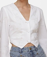 Avec Les Filles Women's Cotton Eyelet Vest-Style Top