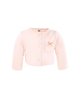 Hudson Baby Girls Cotton Dress And Cardigan Set, Peach Love Flowers