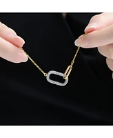 Sterling Silver with Clear Cubic Zirconia Interlocking Links Necklace White Gold Plated or 14K