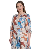 Calvin Klein Plus 3/4-Sleeve Chiffon Midi Dress