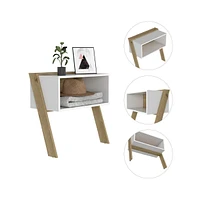 Depot E-shop Leticia Nightstand, Two Legs, One Shelf, Superior Top, Light Oak / White