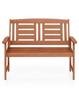 Outdoor Loveseat Hardwood 2-Seat Bench with Inclined Backrest and Slatted Seat