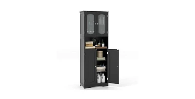 64.5 Inches Tall Bathroom Storage Cabinet with Frost Glass Doors and Shelves