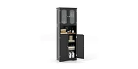 64.5 Inches Tall Bathroom Storage Cabinet with Frost Glass Doors and Shelves