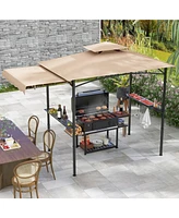 Slickblue Grill Gazebo with Side Awning and Double-Tiered Top for Patio or Backyard