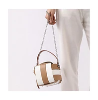 Women's The Panel Verva Hand Bag - Camel Brown & Ivory White