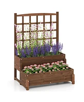 Raised Garden Bed with Trellis 2-tier Planter Box with Drainage Holes