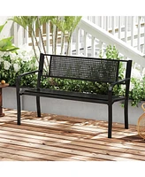 Garden Bench with Patterned Backrest and Curved Armrests