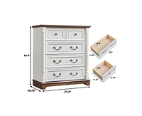 Farmhouse Style Drawer Dresser Bathrooom Cabinet Chest with Base Wooden Rustic Chest of Drawers