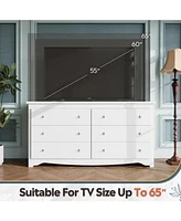 Wlive Wood Dresser With 6 Drawer Wide Chest Of Drawers For Bedroom Long Nightstand With Drawers Oak Furniture Large Storage Tower Unit Closet Store Or