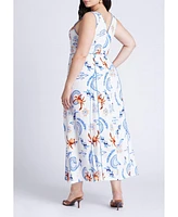 Eloquii Plus Roping Detail Printed Maxi Dress