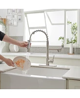 Greenspring Single-Handle Pull-Down Sprayer 2 Spray High Arc Kitchen Faucet With Deck Plate Brushed Nickel