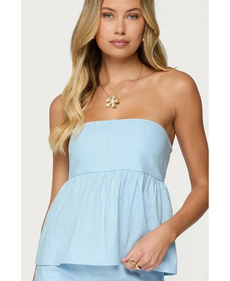 Edikted Women's Avalai Linen Look Strapless Babydoll Top