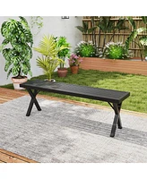 Patio Metal Bench with Slatted Seat and X-Shaped Legs for Outdoor Seating