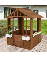 Outdoor Playhouse with Serving Stations and Door for 2+ Years Old