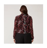 Reflection Leaves Black Pink Wrap Long Sleeve Top