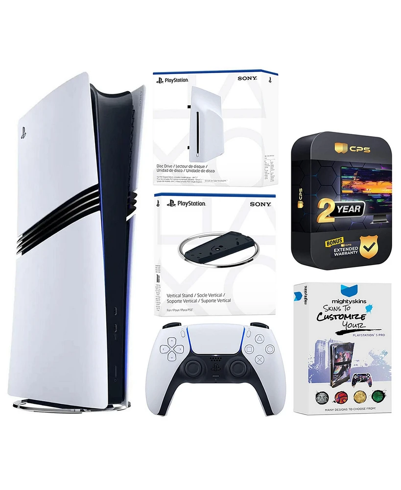 Sony PlayStation 5 Pro Digital Bundle with Disc Drive, Vertical Stand, MightySkins Voucher and 2 Year Extended Warranty