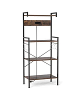 4-Tier Kitchen Bakers Rack with Power Outlet and 8 Hooks
