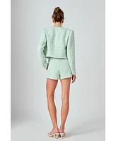 endless rose Women's Tweed Combo Relaxed Jacket