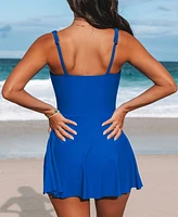 Cupshe Women's Ruched Tummy Adjustable Wide Straps Swim Dress