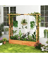 Raised Garden Bed with Arch Trellis and Hanging Roof