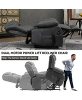 Casainc Dual Motor Infinite Position Up to 350 Lbs Electric Medium size Leatheraire Power Lift Recliner Chair with 8-Point Vibration Massage and Lumba