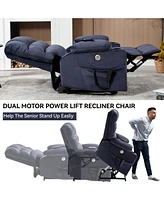 Dual Motor Infinite Position Up to 350 Lbs Chenille Power Lift Recliner Chair with 8-Point Vibration Massage and Lumbar Heating Cup Holders