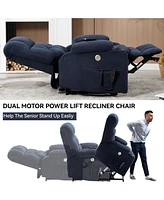 Dual Motor Infinite Position Up to 350 Lbs Chenille Power Lift Recliner Chair, Heavy Duty Motion Mechanism with 8-Point Vibration Massage and Lumbar H