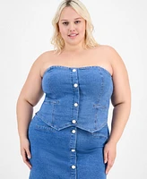 Full Circle Trends Trendy Plus Denim Corset Top & Mini Skirt Set