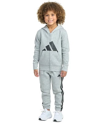 adidas Toddler & Little Boys Long-Sleeve Essential Big Logo Fleece Jacket Jogger Pants, 2 Piece Set