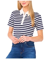 CeCe Women's Short Sleeve Striped Polo Top