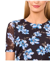 CeCe Women's Short Sleeve Ruched Side Mesh Top