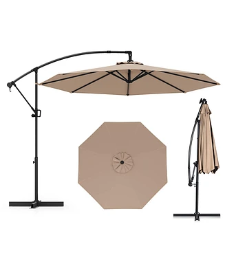 Gymax 10 Ft Patio Offset Umbrella w/ X-shaped Base Infinite Tile & 360° Rotation