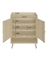 High Storage Cabinet with 2 Rattan Doors Freestanding Shoe Cabinets with Built-in Adjustable Shelf Hallway Entryway Cabinets