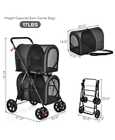 4-in-1 Double Pet Stroller with Detachable Carrier and Travel Carriage