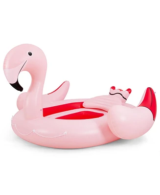 Mecale 6 People Inflatable Flamingo Floating Island with 6 Cup Holders for Pool and River