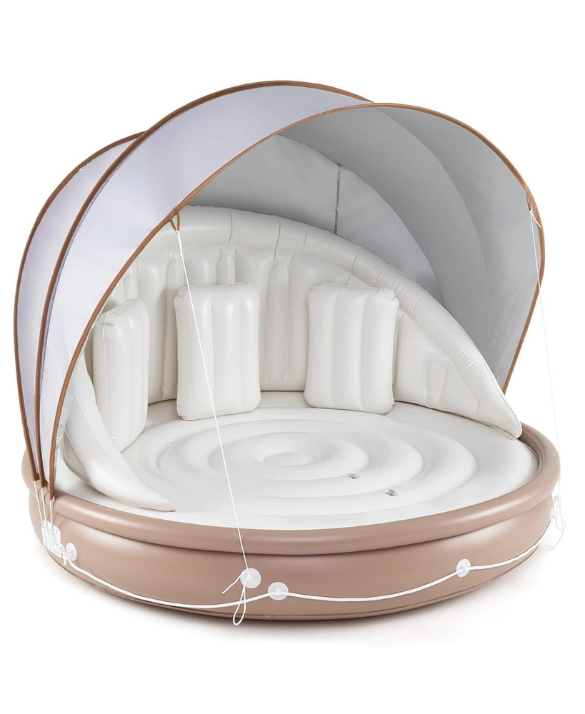 Inflatable Canopy Island Tanning Pool Lounger Float with Retractable Canopy